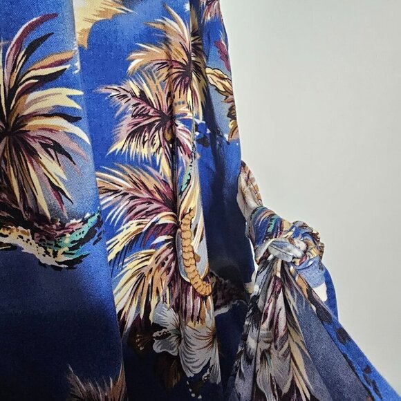 90s Hilo Hattie Hawaiian Tropical Print Sleeveless Sheath Dress Side Tie Blue M - Picture 4 of 11